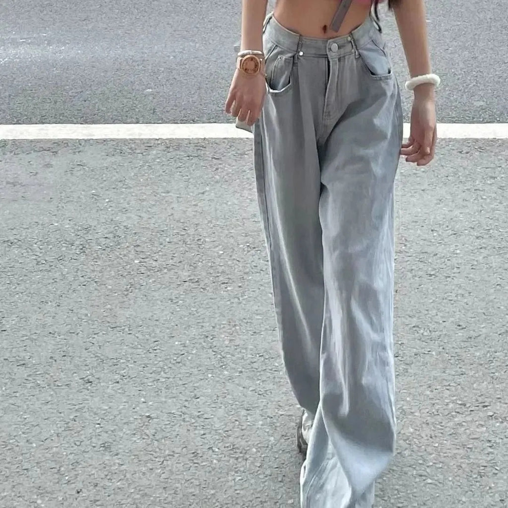 High-Rise Wide-Leg White Denim Jeans