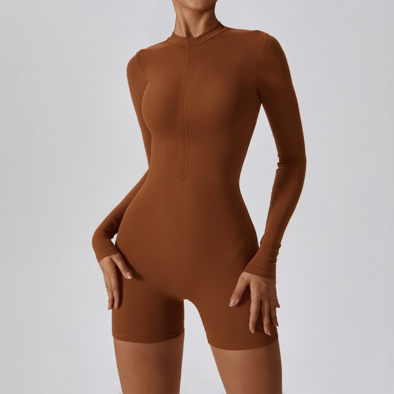 Sleek Long Sleeve Zippered Athletic Fitness Jumpsuit for Dynamic Workouts