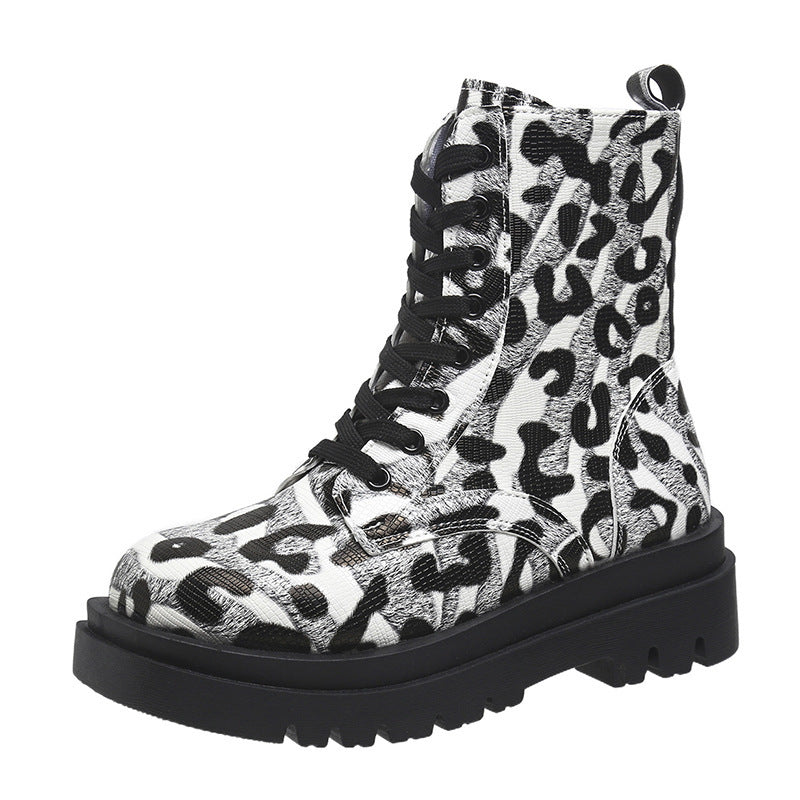 Zola Leopard Print Platform Combat Boots