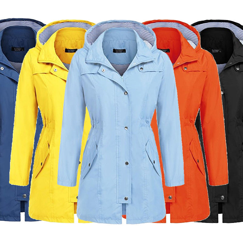 Women's Lightweight Hooded Trench Coat - Stylish & Water-Resistant