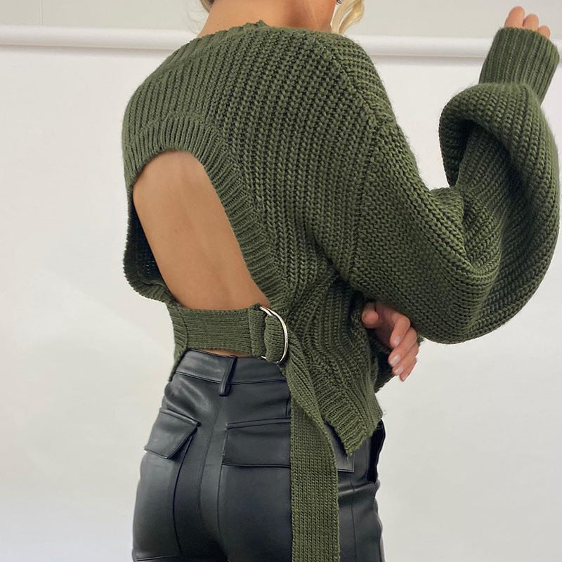 Chic Ribbed Knit Long Sleeve Cropped Sweater for Effortless Style