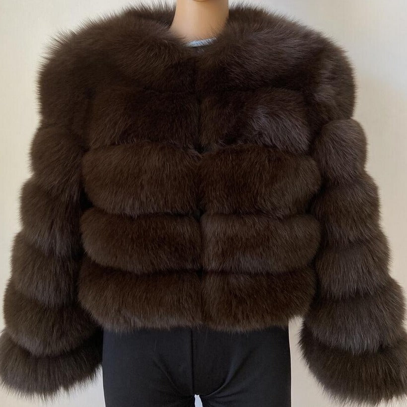 Chic Faux Fur Cropped Warm Jacket Elegant Winter Outerwear