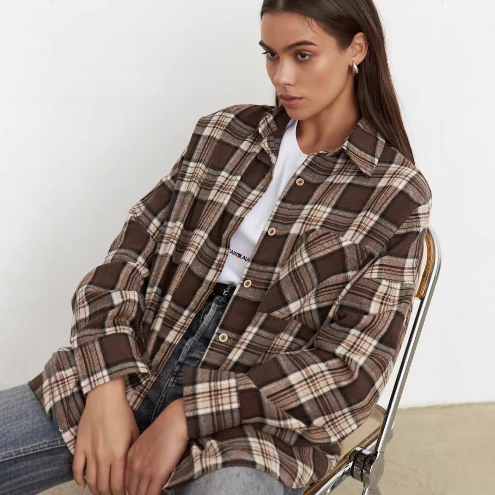 Cozy Oversized Plaid Button-Up Long Sleeve Shirt for Everyday Style