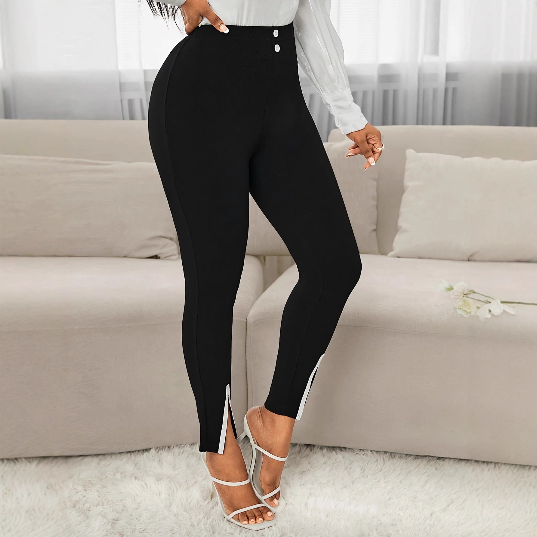 Elegant High-Waisted Slim-Fit Commuter Pants