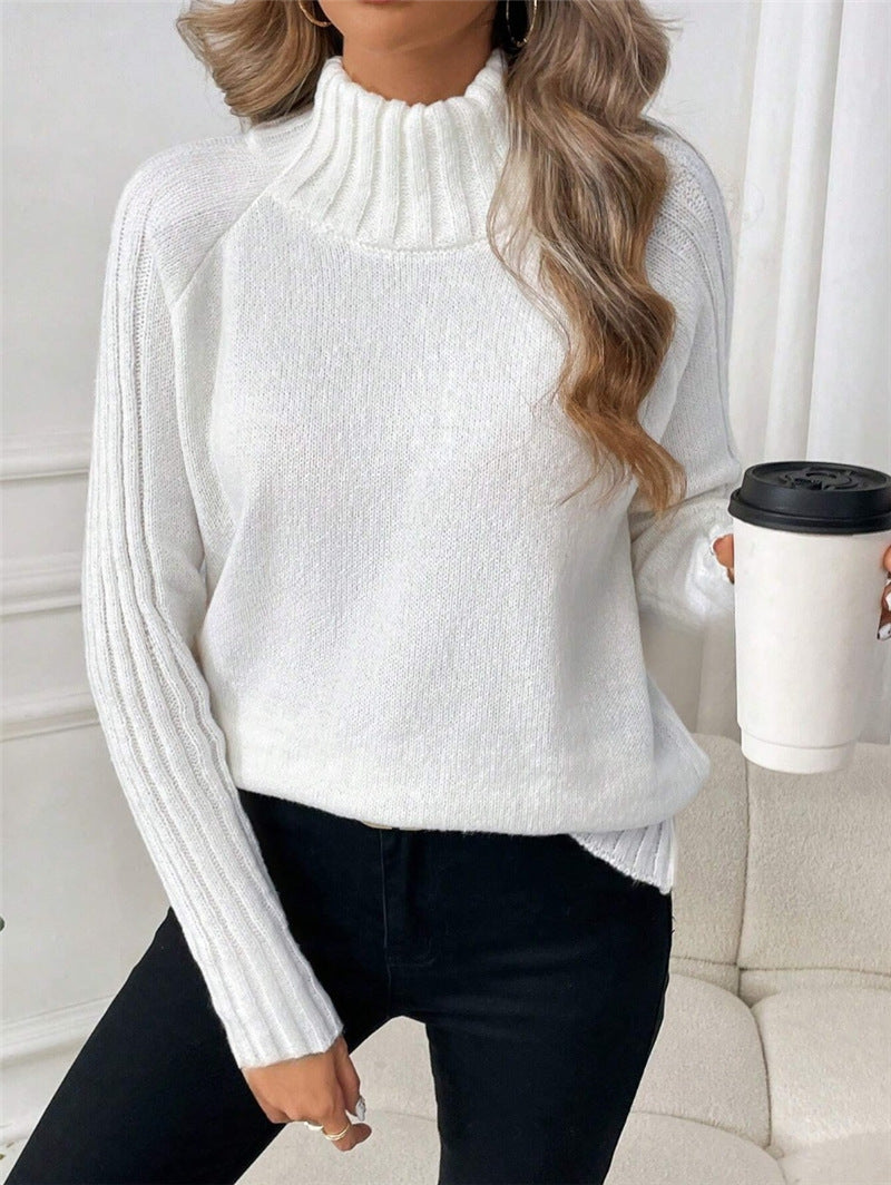 Cozy Knit Turtleneck Pullover Sweater with Elegant Raglan Long Sleeves for Autumn and Winter