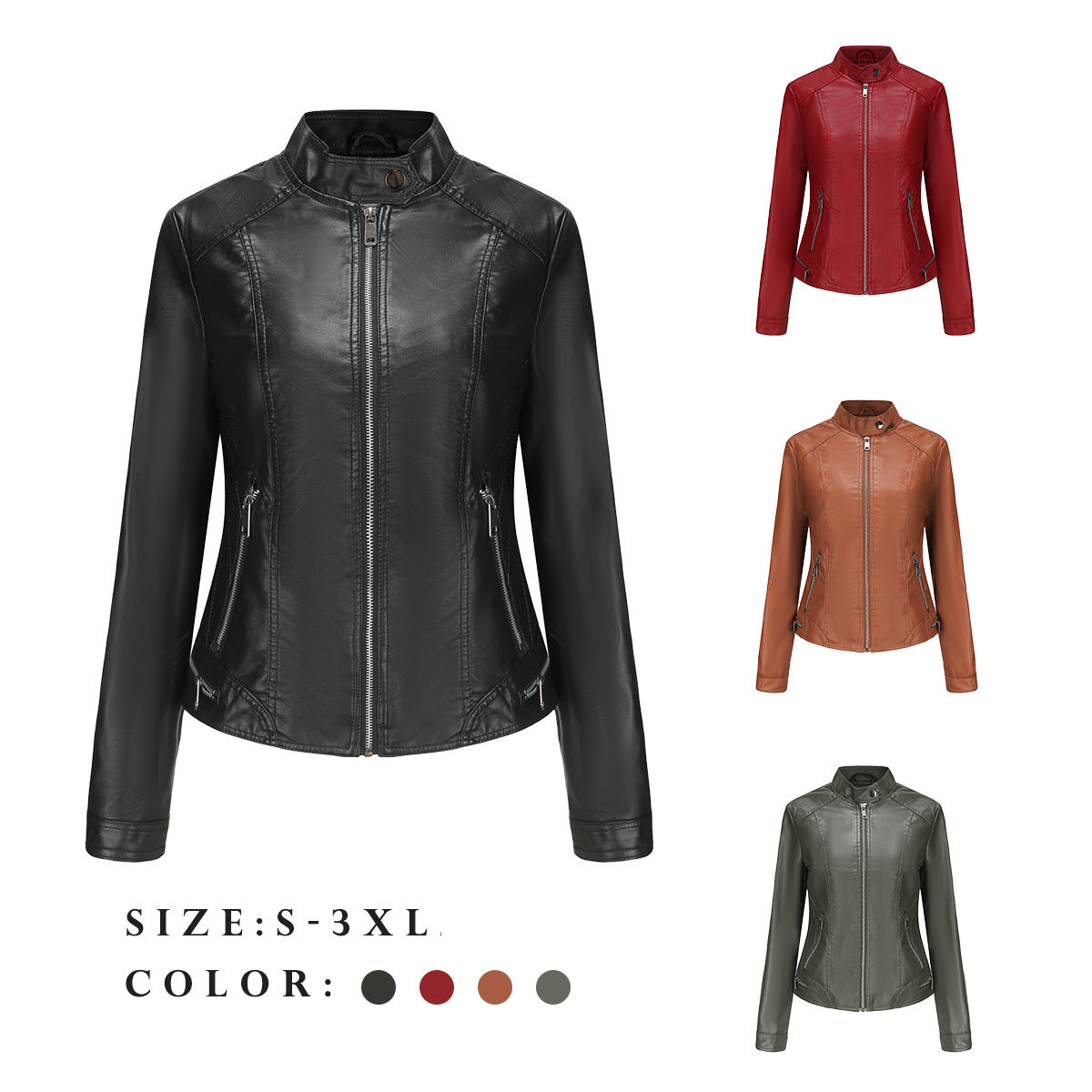 Stylish Faux Leather Moto Jacket with Zipper Detail for Spring Autumn