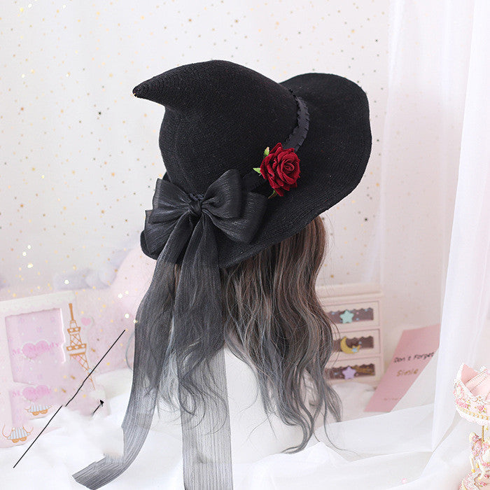 Gothic Witch Hat with Rose & Bow