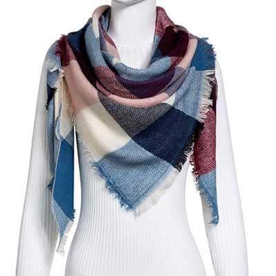 Cozy Plaid Triangle Shawl Scarf