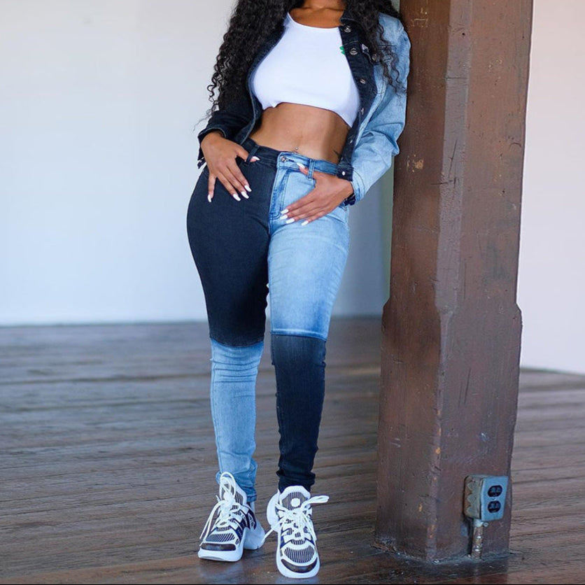 Aria Vintage Two-Tone Skinny Jeans