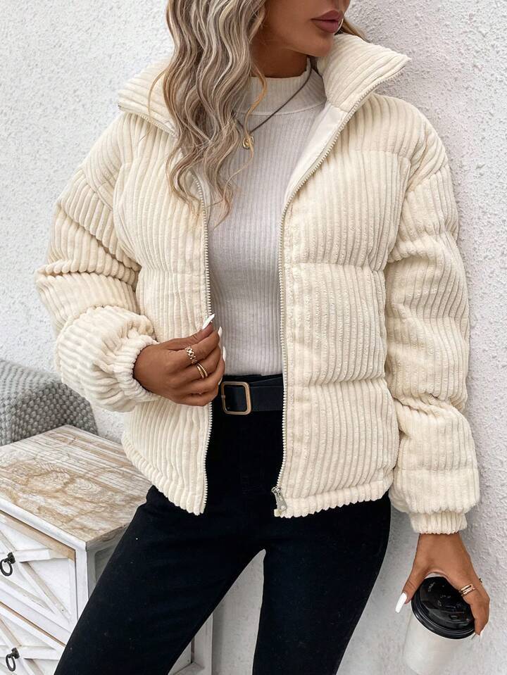 Cozy Thickened Corduroy Cotton Puffer Jacket for Winter Style