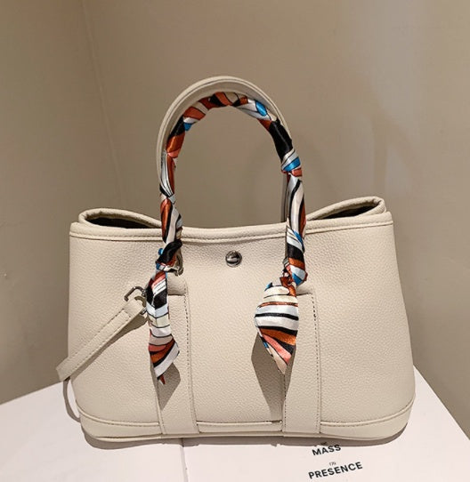 Stylish PU Leather Scarf Tote Bag - Versatile Shoulder & Crossbody Handbag