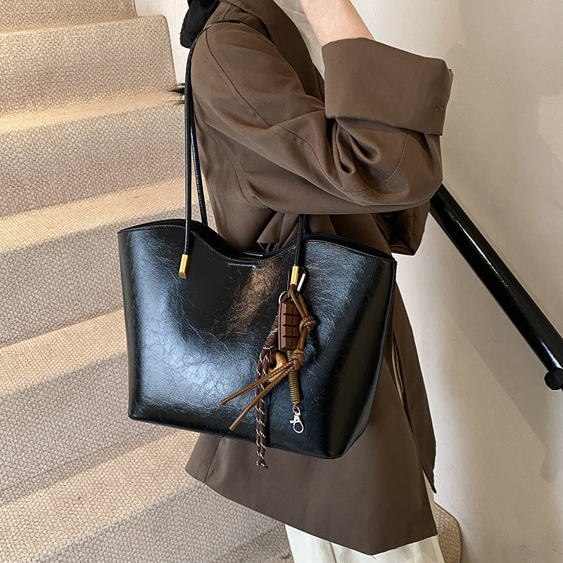 Retro PU Large Capacity Tote Bag - Stylish Shoulder Handbag