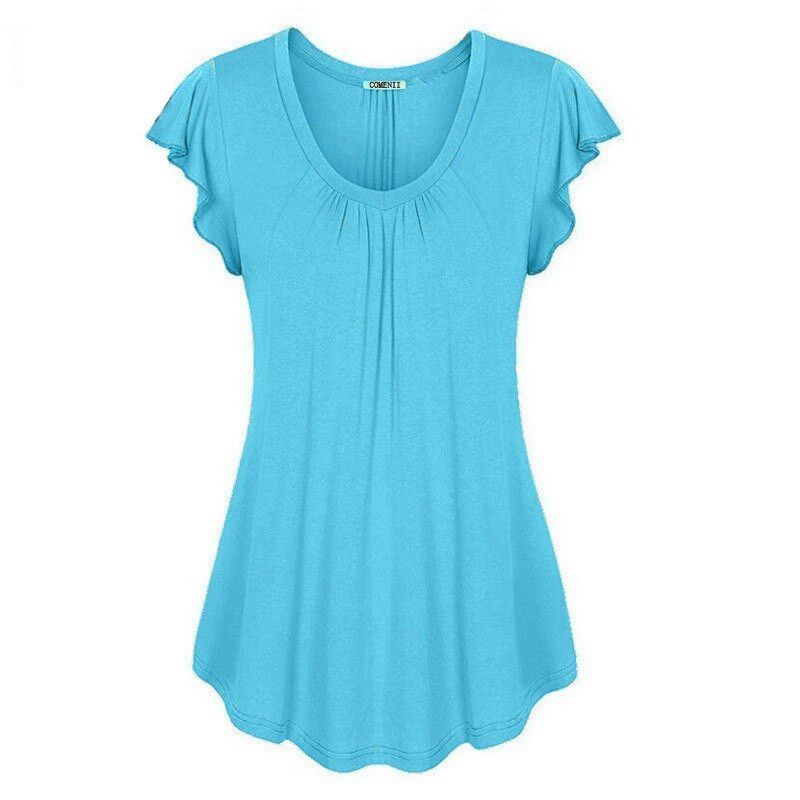 Women's Casual Cotton Tunic Top with Flutter Sleeves - Plus Size Available