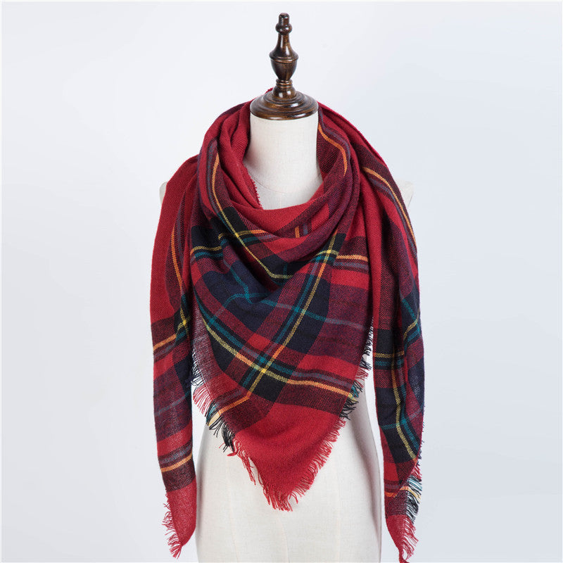 Cozy Plaid Triangle Shawl Scarf