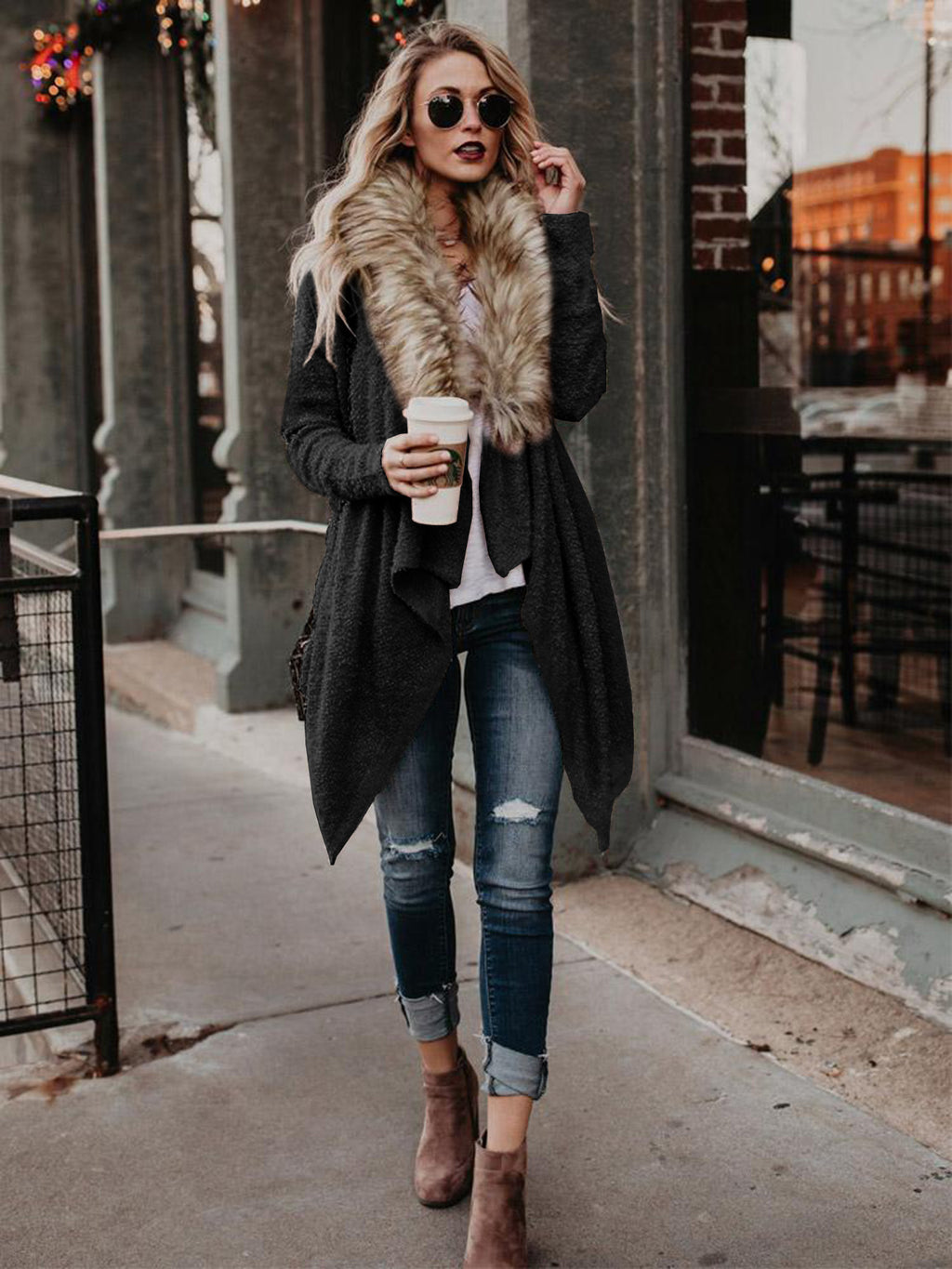Aspen Faux Fur Collar Cardigan