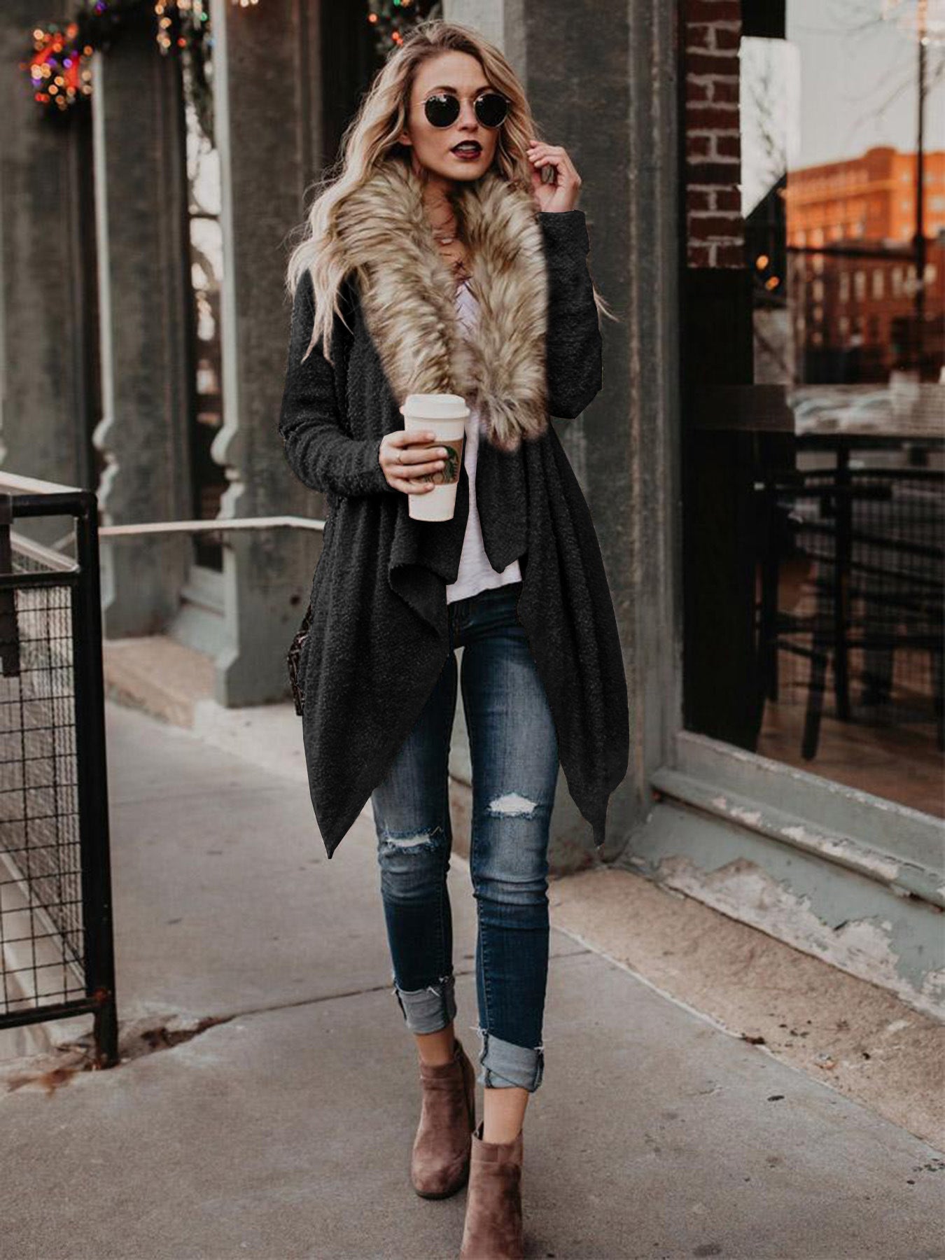 Aspen Faux Fur Collar Cardigan
