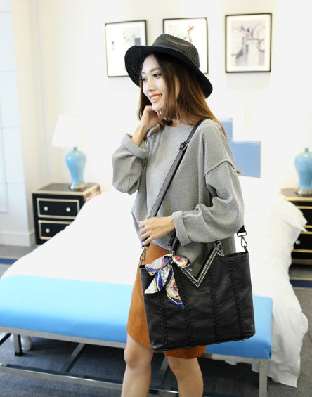 Stylish Studded Faux Leather Everyday Shoulder Tote with Braided Details