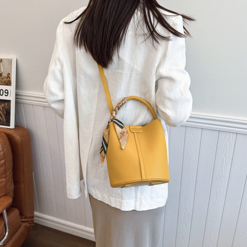 Chic PU Leather Bucket Bag with Elegant Scarf Handle Detail