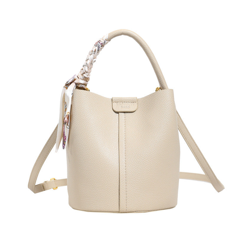 Chic PU Leather Bucket Bag with Elegant Scarf Handle Detail