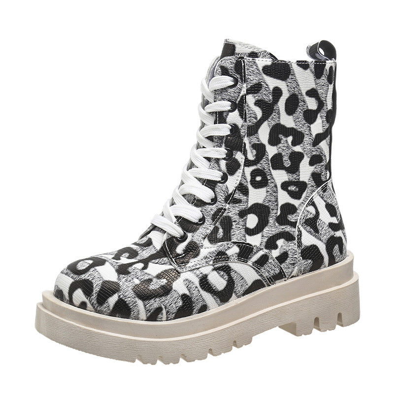 Zola Leopard Print Platform Combat Boots