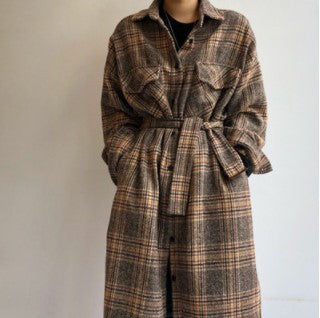 Women's Elegant Plaid Longline Trench Coat - Chic & Versatile Outerwear