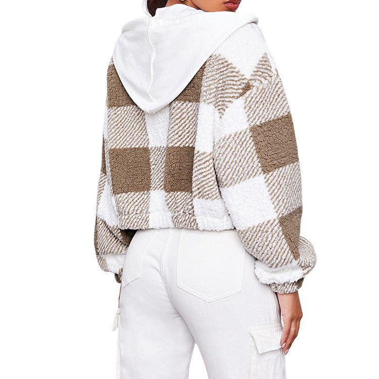 Cozy Plaid Check Hooded Fleece Jacket for Everyday Comfort