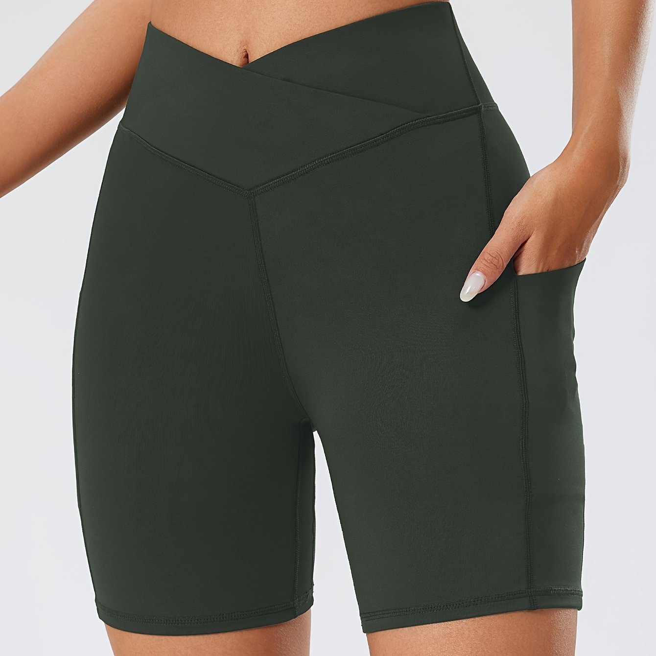High Waist Yoga Workout Shorts with Convenient Side Pocket for Women