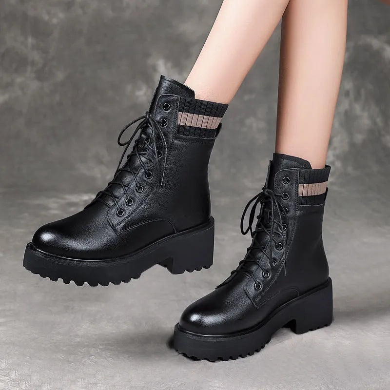Aria Knit-Cuff Platform Combat Boots