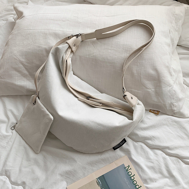 Chic Canvas Crossbody Bag for Women - Fashionable Dumpling Purse