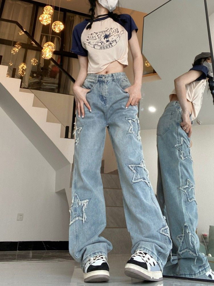 Star Distressed Baggy Denim Jeans