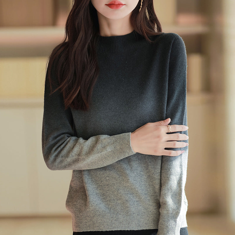 Effortless Gradient Ombre Knit Pullover Long Sleeve Sweater