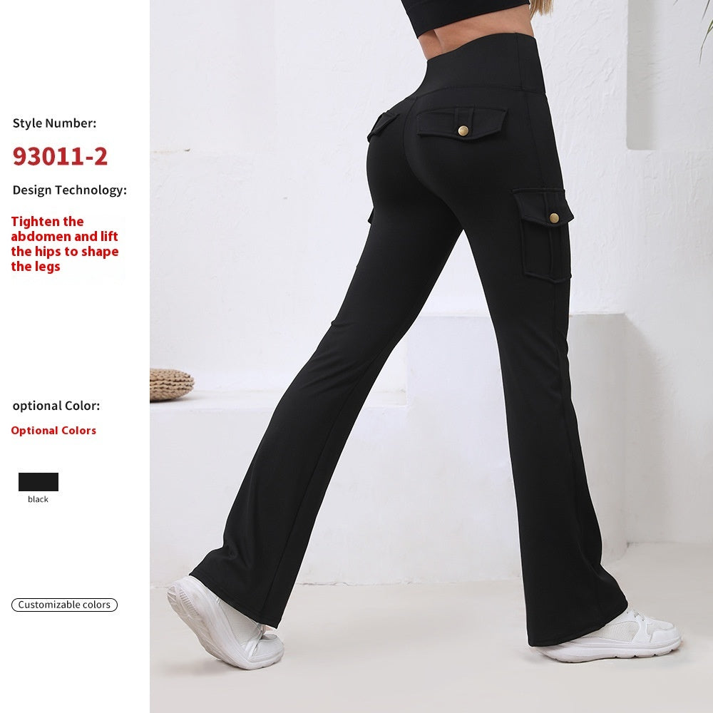 High-Waist Flared Yoga Pants with Cargo Pockets
