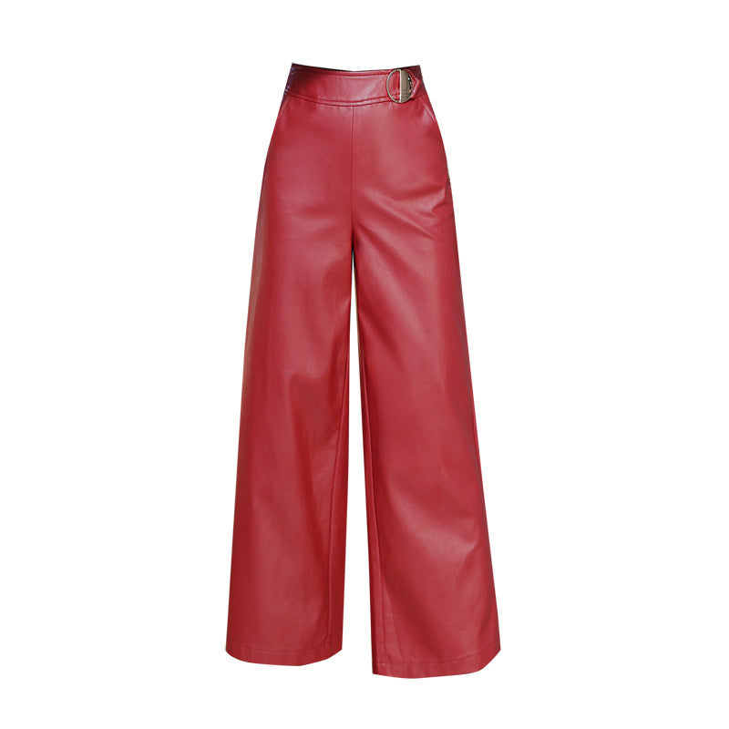 Women's Wide Leg Faux Leather Pants - Formal Trousers