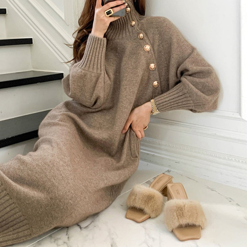 Elegant Ribbed Knit Long Sleeve Midi Sweater Dress with Stylish Belt Detail
