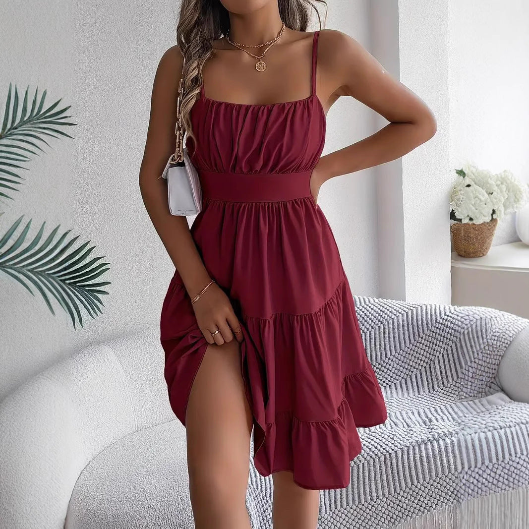 Chic Smocked Tiered A-Line Midi Dress - Casual Sleeveless Style