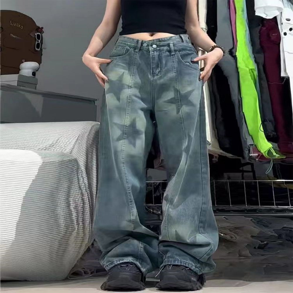 Trendy Star Print Baggy Wide-Leg Jeans