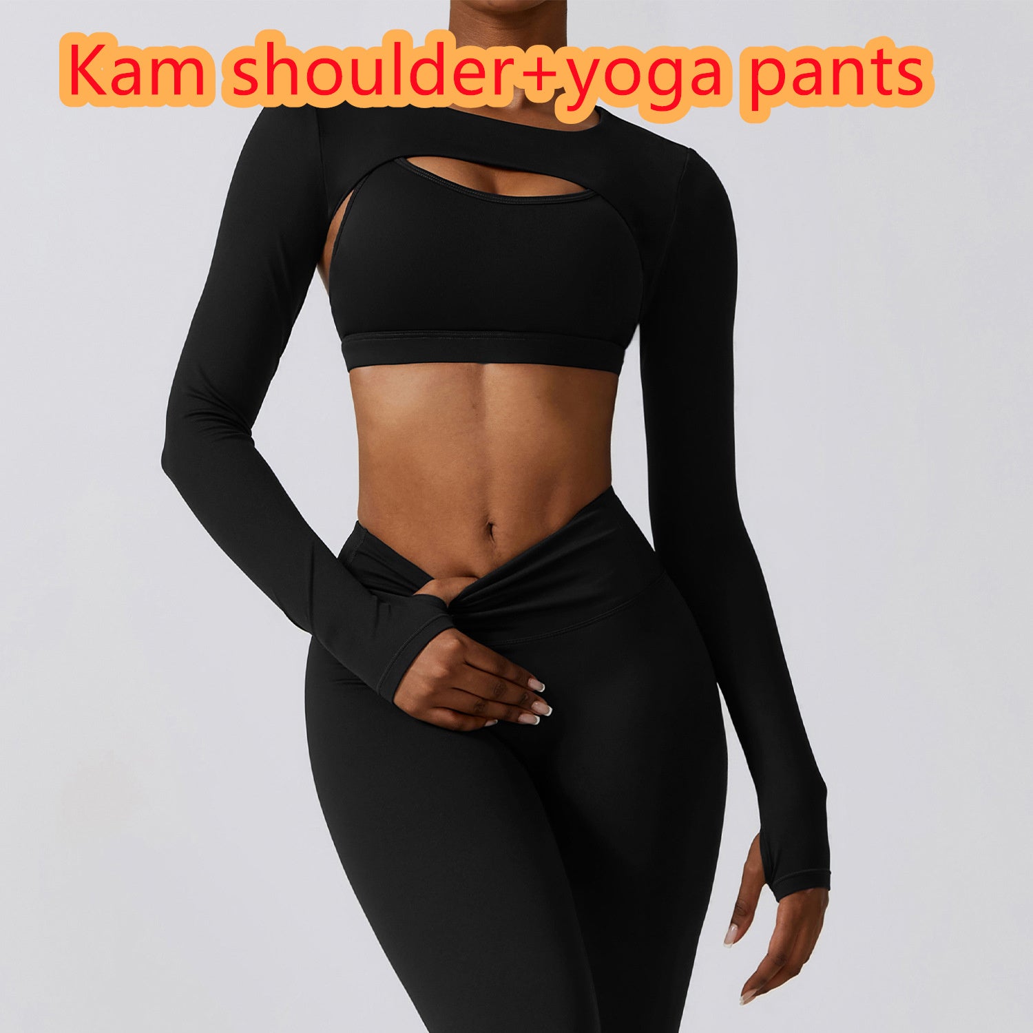 Women's Comfortable Long Sleeve Cutout Crop Top and High Waist Yoga Leggings Two Piece Workout Set