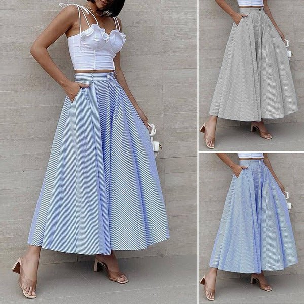 Effortless Striped High-Waist Flowy Maxi Skirt for Summer Chic