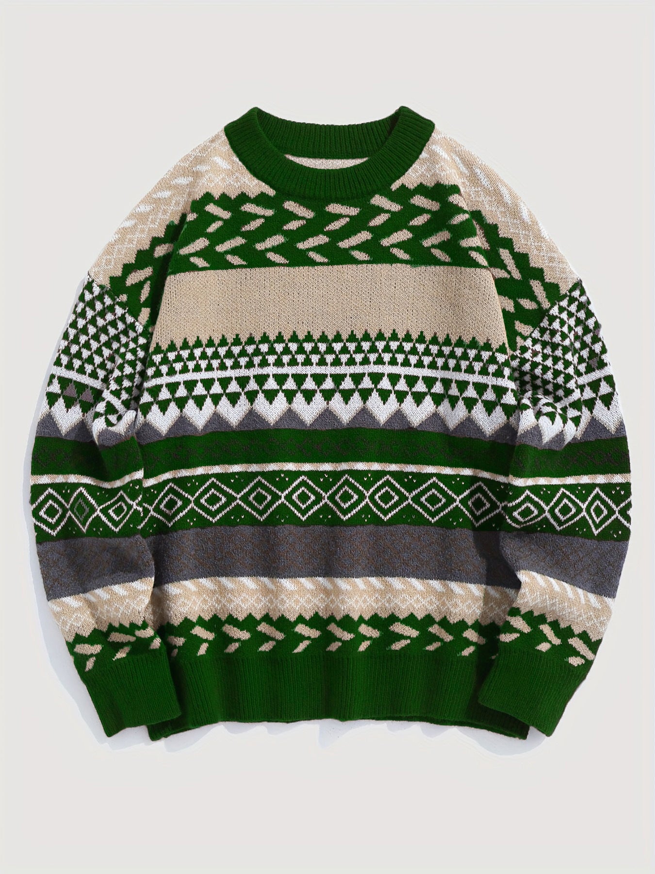 Cozy Long Sleeve Crew Neck Geometric Pattern Knit Pullover