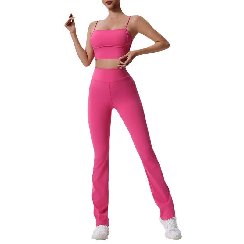 Breathable Yoga Fitness Crop Top and High Waist Flared Trousers Activewear Set