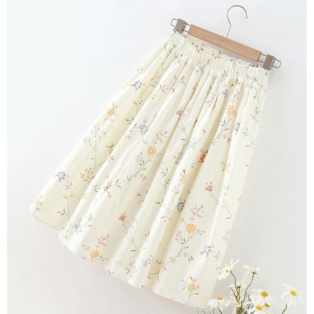 Chic Flowy Floral Print Pleated Elastic Waist Mini Skirt