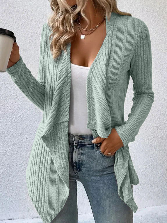Cozy Ribbed Knit Long Sleeve Open Front Cardigan for Effortless Layering Style