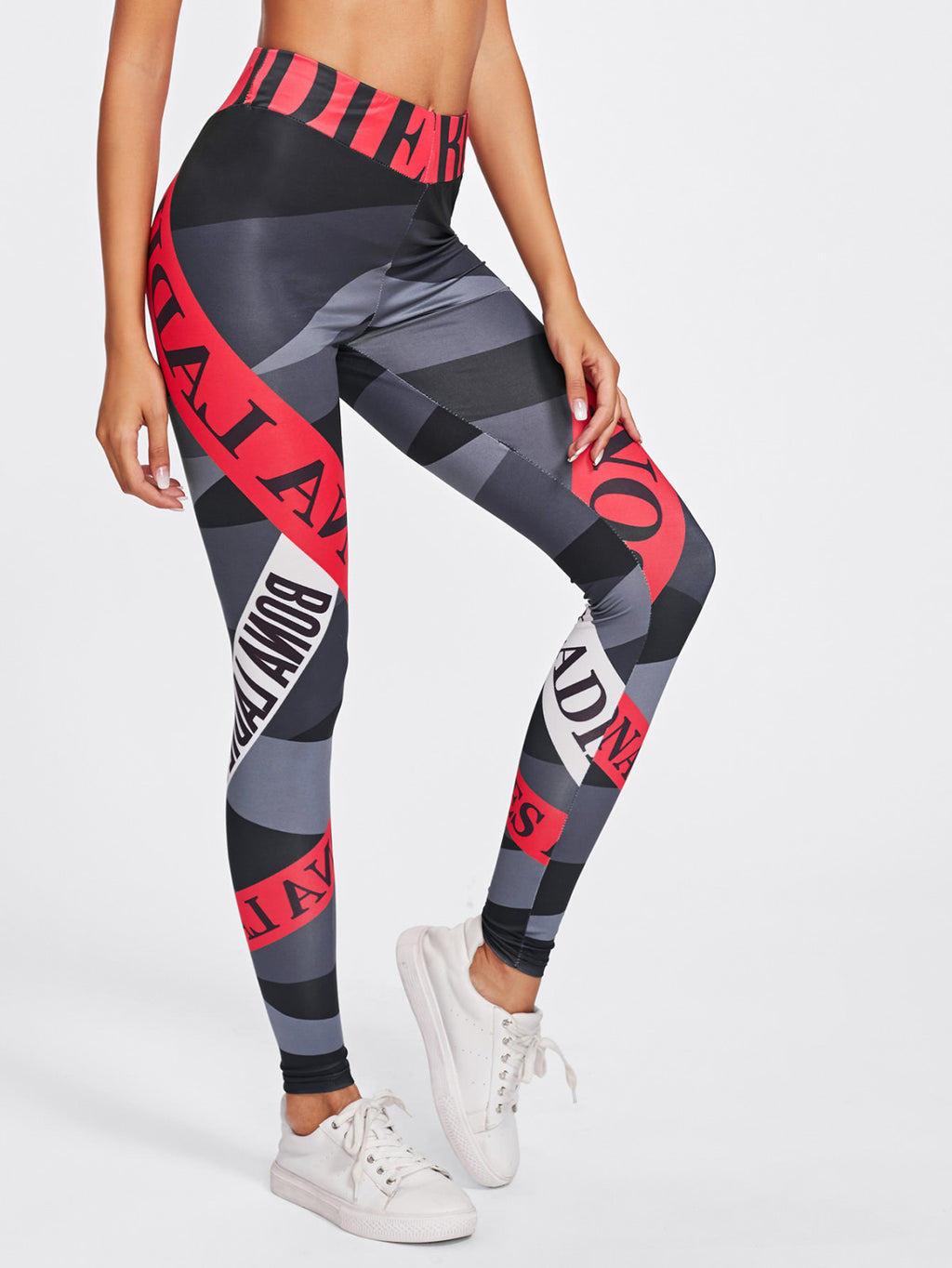 Dynamic Alphabet Print Fitness Leggings for Active Workouts