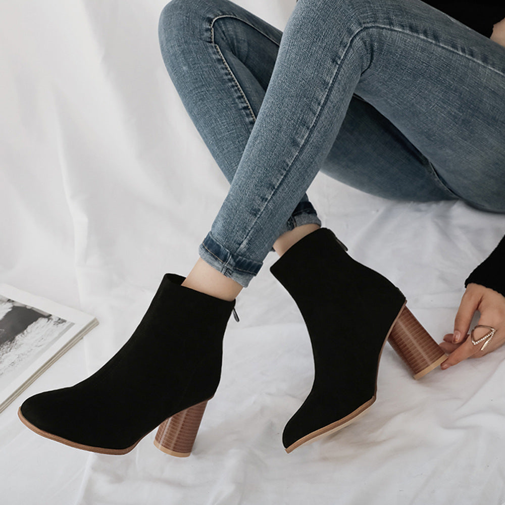 Chic Frosted Block Heel Ankle Boots