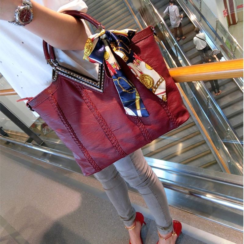 Stylish Studded Faux Leather Everyday Shoulder Tote with Braided Details