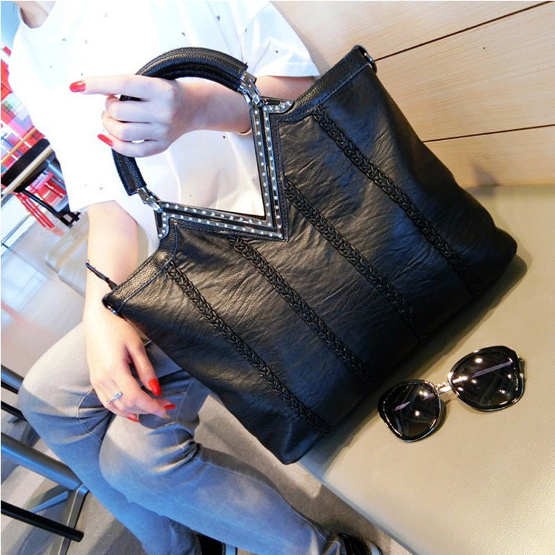 Stylish Studded Faux Leather Everyday Shoulder Tote with Braided Details