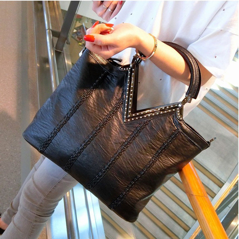 Stylish Studded Faux Leather Everyday Shoulder Tote with Braided Details