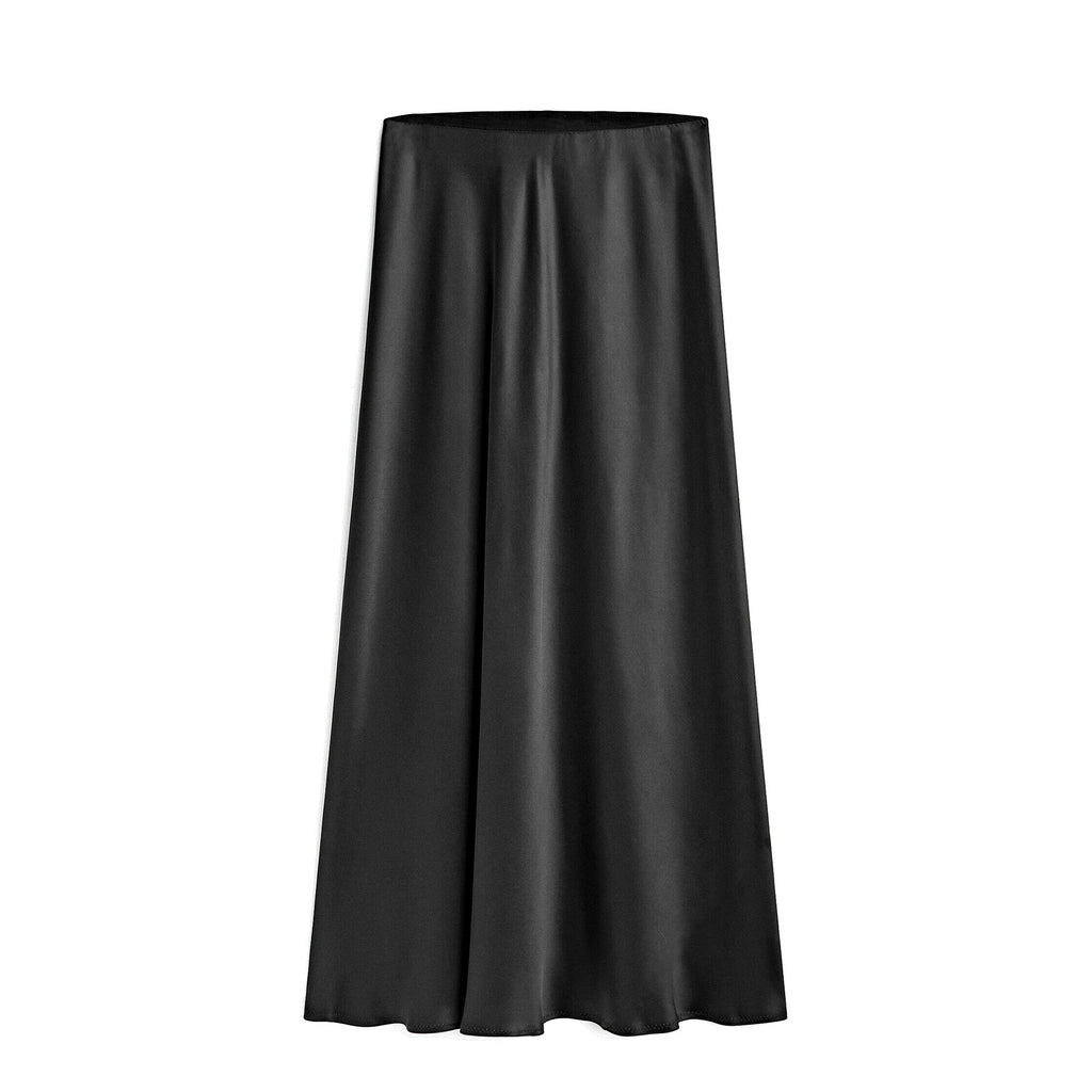 Elegant High Waist Elastic Split Midi Skirt with Lustrous Finish
