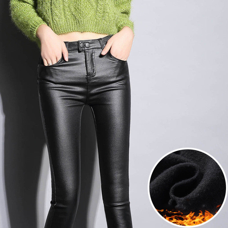 Thermal Faux Leather Leggings High Waisted Warm Winter Pants