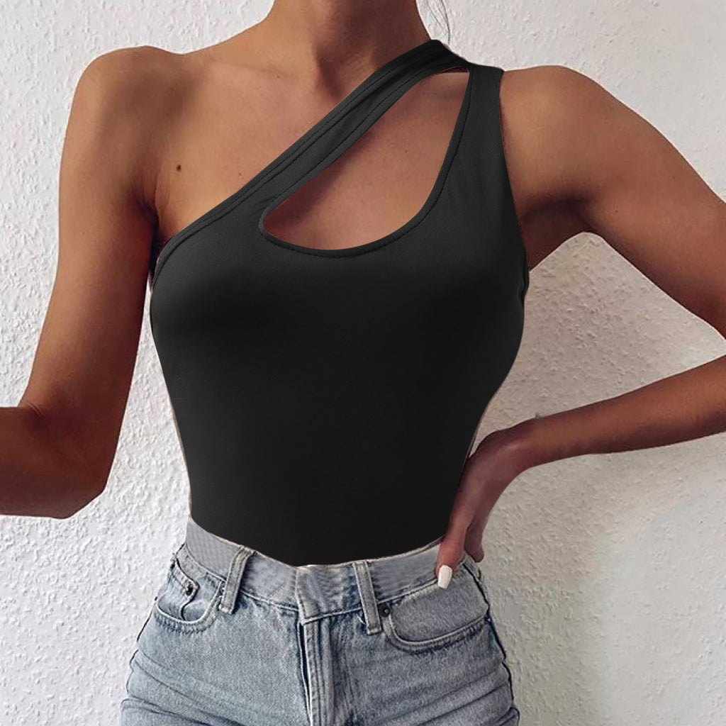Chic Asymmetric One Shoulder Cutout Slim Fit Vest Top for Women